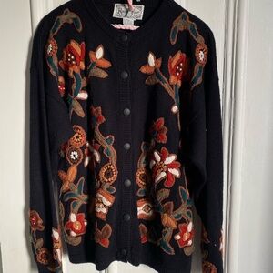 Vintage Embroidered Floral Cardigan Sweater